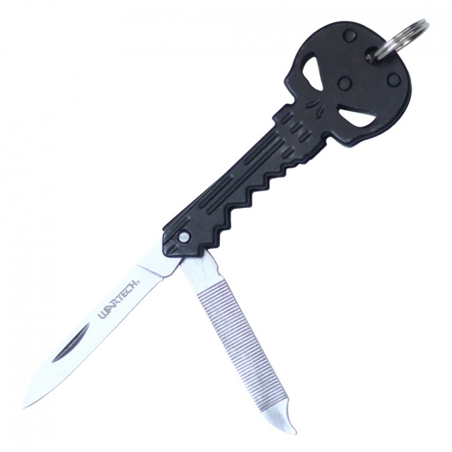 Key Knife Wartech 4.25in. Overall Black Skull Hidden Manual Folding Blade
