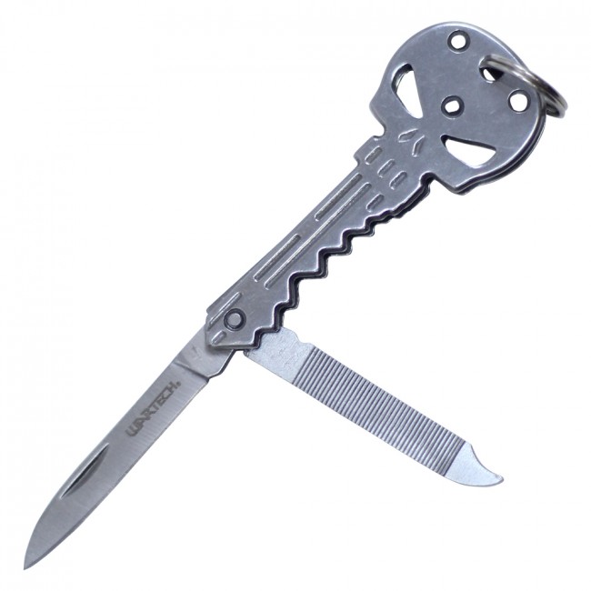 Key Knife Wartech 4.25in. Overall Silver Skull Hidden Manual Folding Blade