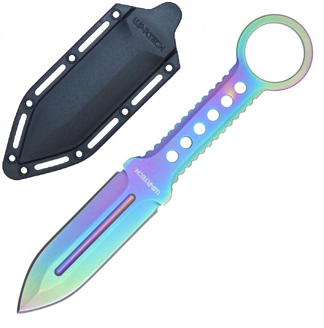 Tactical Knife Wartech 4.25in. Rainbow Double Edge Dagger Blade + Slim Sheath