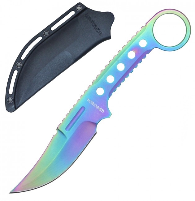 Tactical Knife Wartech Rainbow Clip Point Blade Hunting Skinner + Slim Sheath