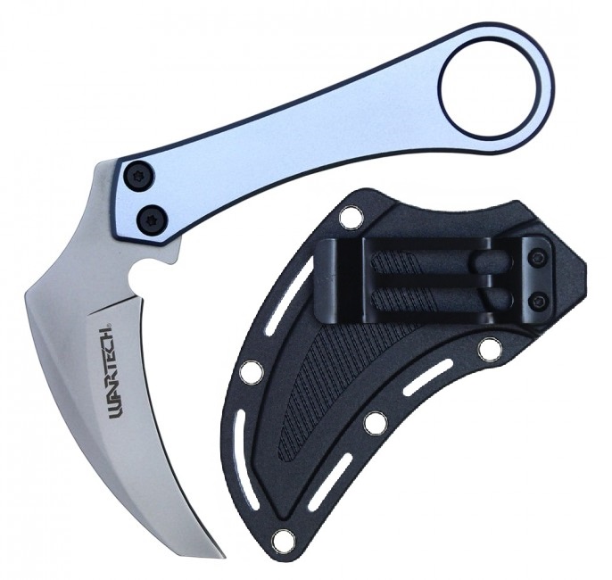 Tactical Knife Wartech 6in. Hawkbill Claw Scythe Blade Blue Handle + Slim Sheath