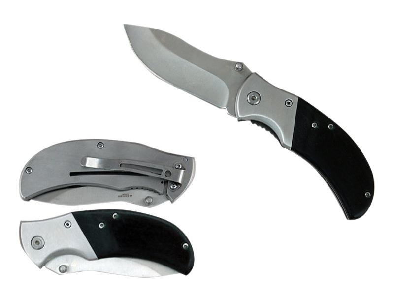 Spring-Assist Folding Knife | Black Wood Handle Stainless Steel Blade EDC Hunter