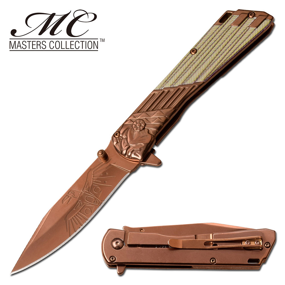 Spring-Assist Folding Knife | Copper Steel Blade Native American Eagle Chief