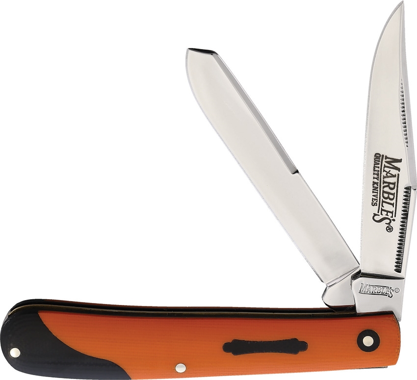Folding Knife | Marbles Classic Trapper 2 Blade Mirror Finish Orange G10 Handle