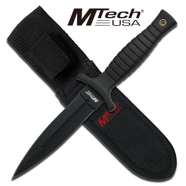 9in. Black Double-Edged Boot Knife w/ Sheath, Clip