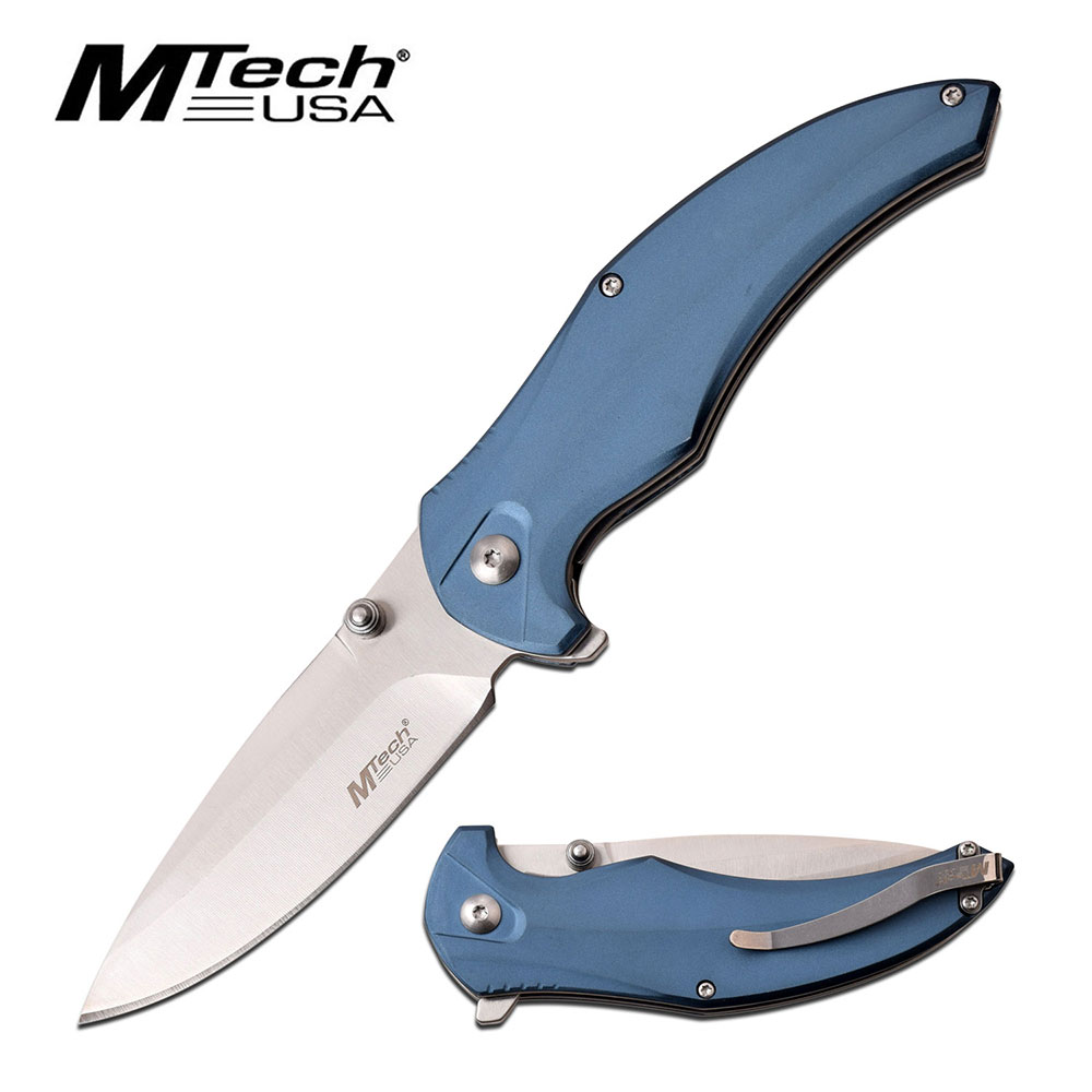 Folding Pocket Knife | Mtech Silver Blade Blue Handle Heavy Duty EDC Tactical