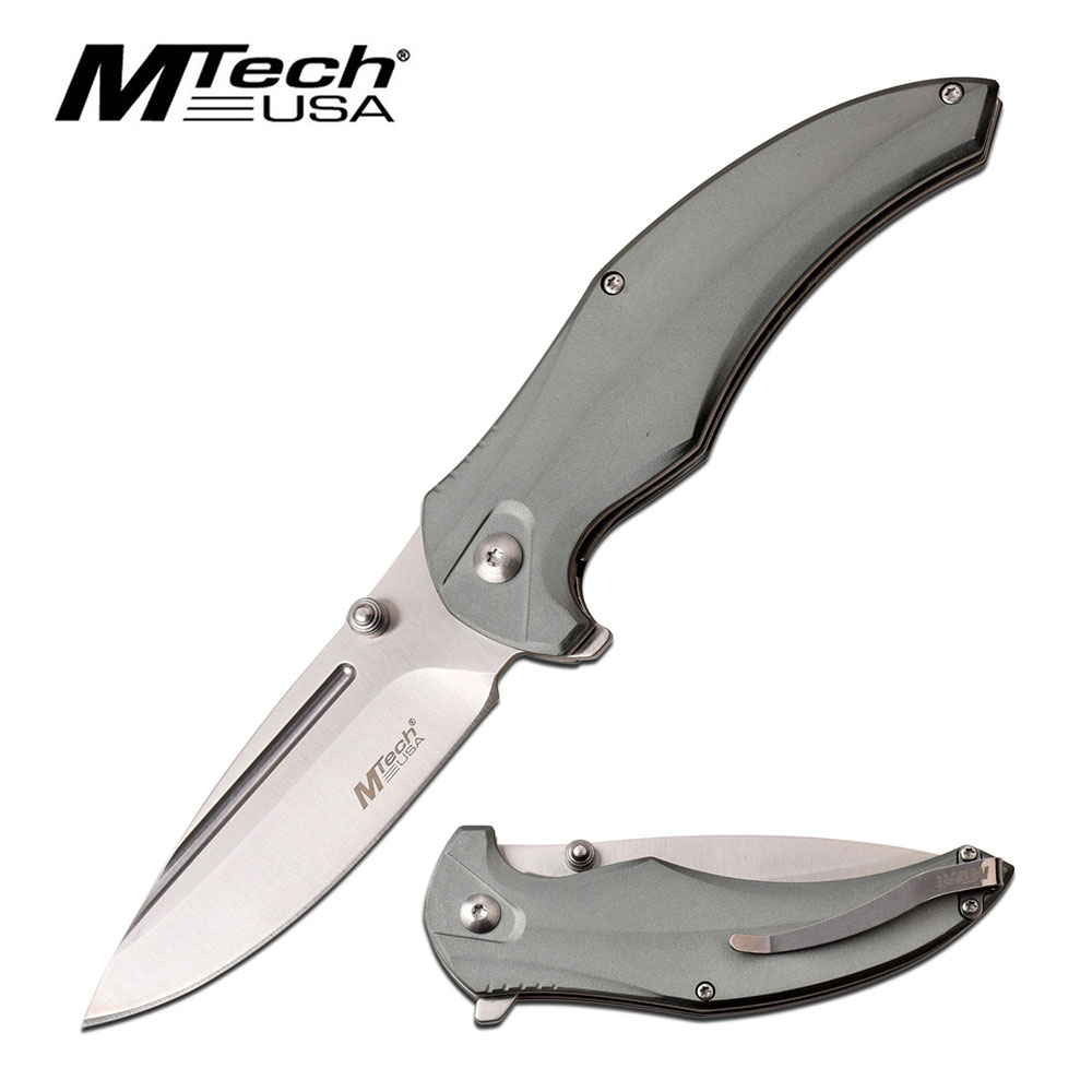Folding Pocket Knife | Mtech Silver Blade Gray Handle Heavy Duty EDC Tactical