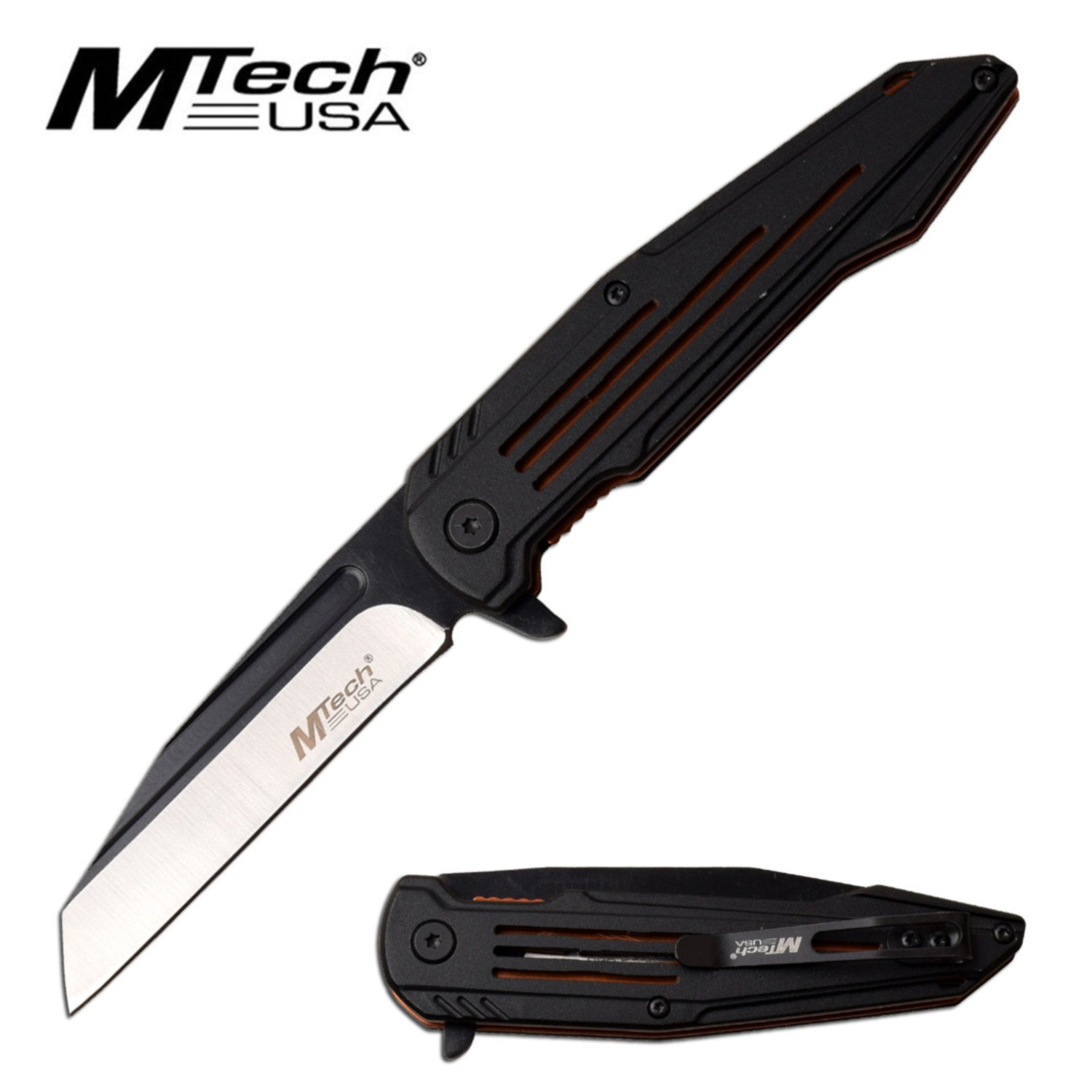 Folding Knife Mtech Sheepsfoot Blade Black Orange Handle Ball Bearing Pivot EDC
