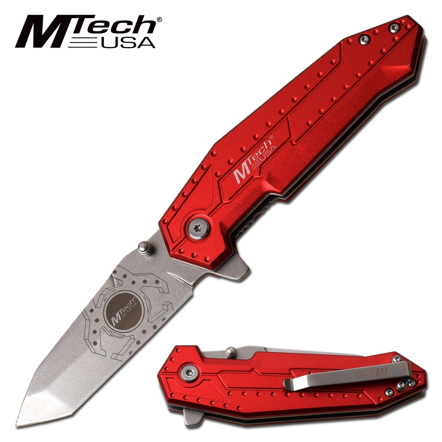 Folding Knife Mtech Red Biohazard Tanto Blade Ball Bearing Pivot Tactical EDC