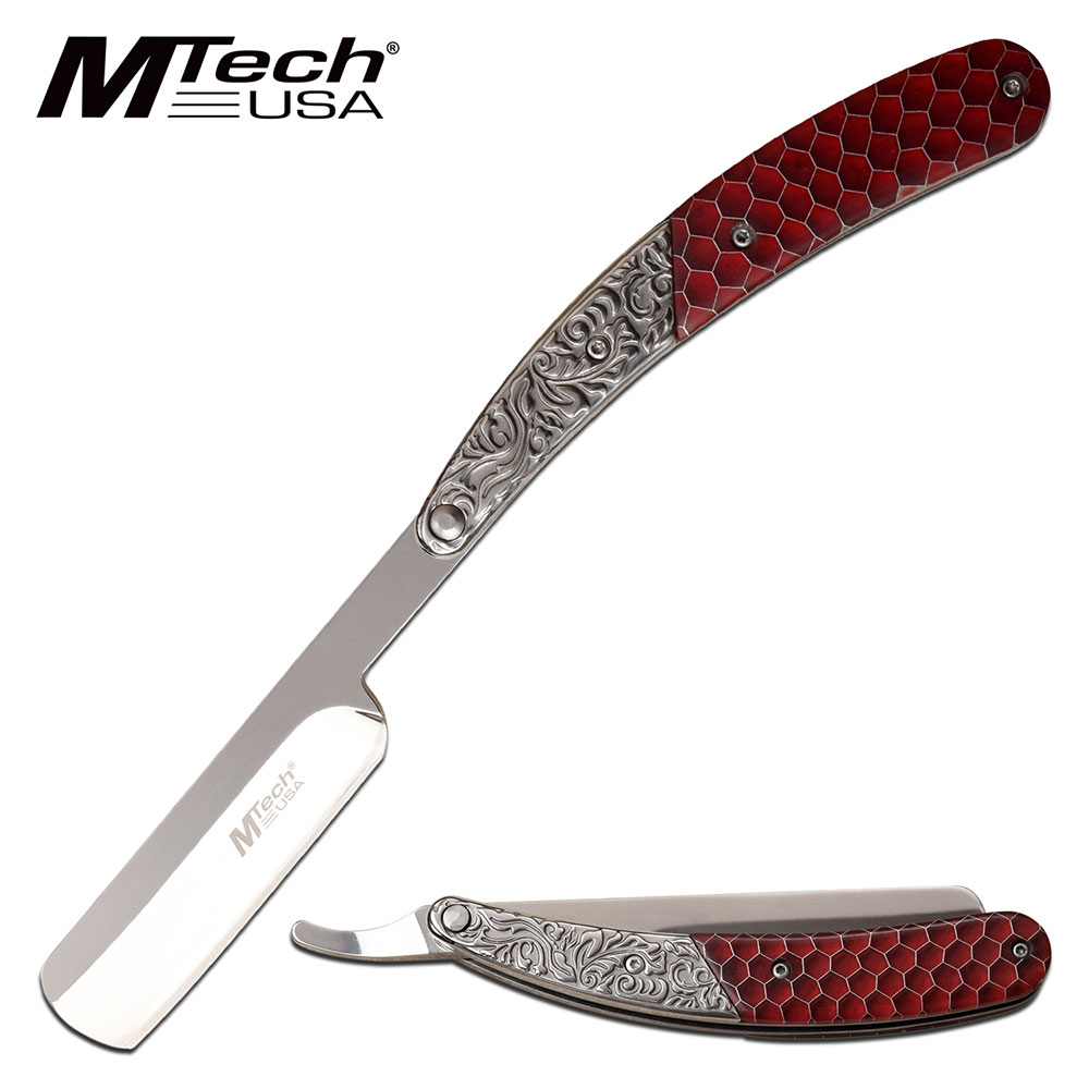 Straight Razor Mtech 9.75in. Overall Ornate Barber Shaving Blade - Red