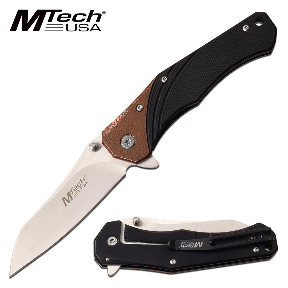 Manual Folding Knife Mtech 4.75in. Wharncliffe Blade Black Copper Frame Lock EDC