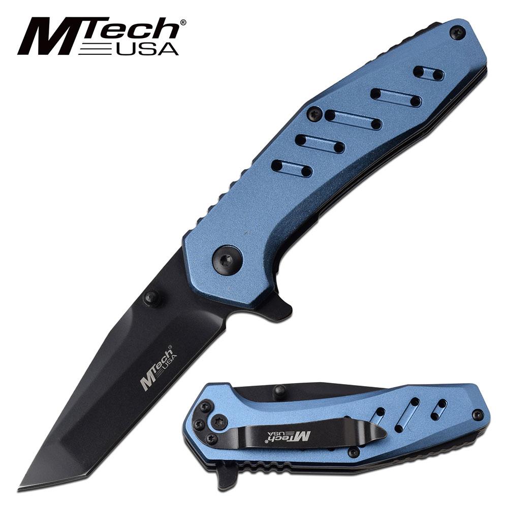 Folding Knife Mtech Small 2.75in. Black Tanto Blade EDC Tactical - Blue