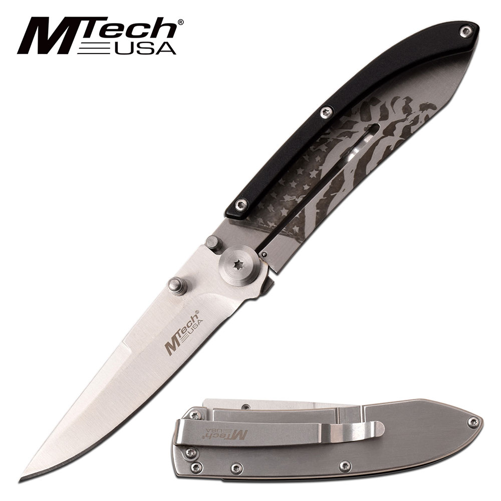 Folding Knife Mtech Black Slim Minimal Usa American Flag Pocket Gift Mt-1151Af