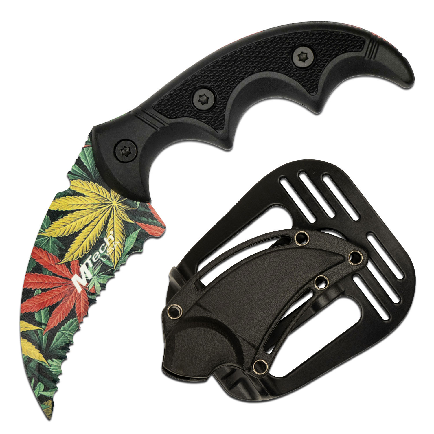 Karambit Tactical Knife Mtech Cannabis Weed 2in Serrated Blade Combat Boot Sheath