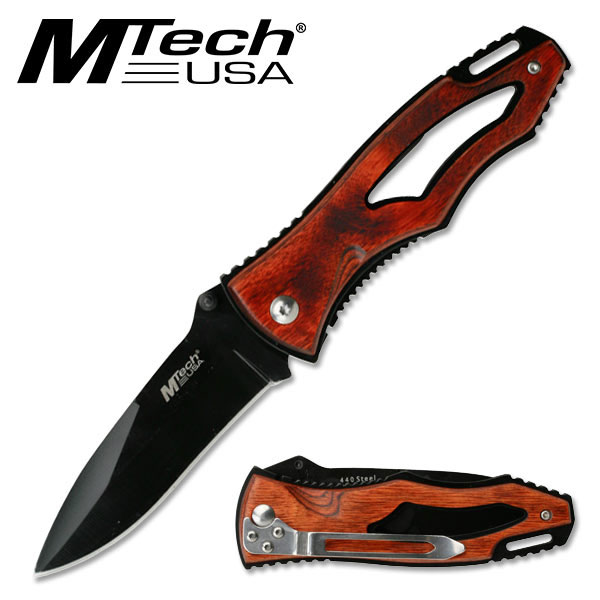 Mtech 4.5in. Closed Red Pakkawood Open Handle, Stainless Steel Blade Folding
