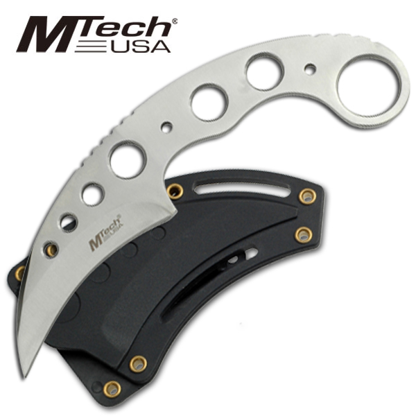 Mtech 7in. Silver Full Tang Tactical Karambit Neck Knife w/ Sheath
