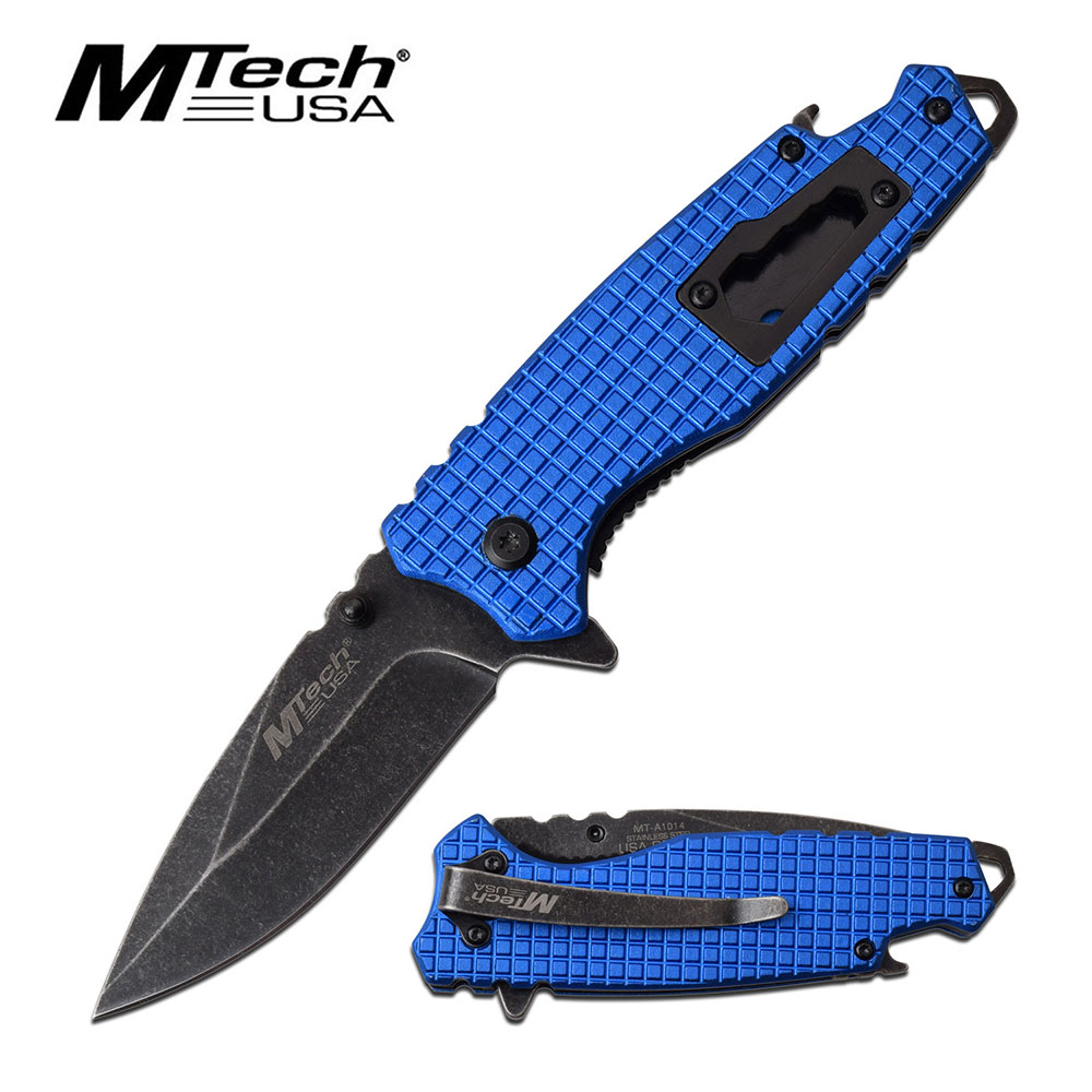 Spring-Assisted Folding Knife | Mtech Blue Multi-Tool Tactical EDC Bottle Opener