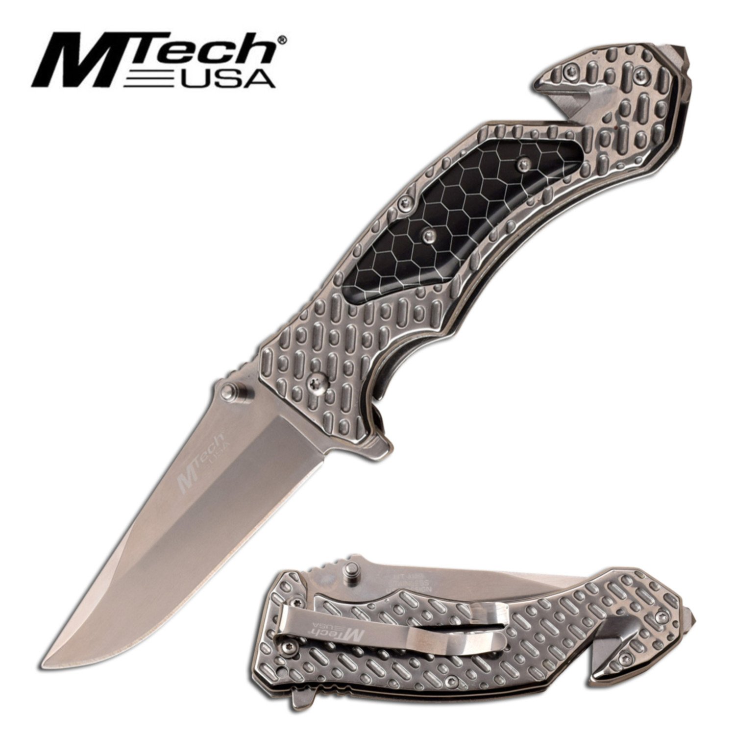 Spring-Assist Folding Knife | Steel Black C-Tek Silver Blade Tactical Rescue EDC