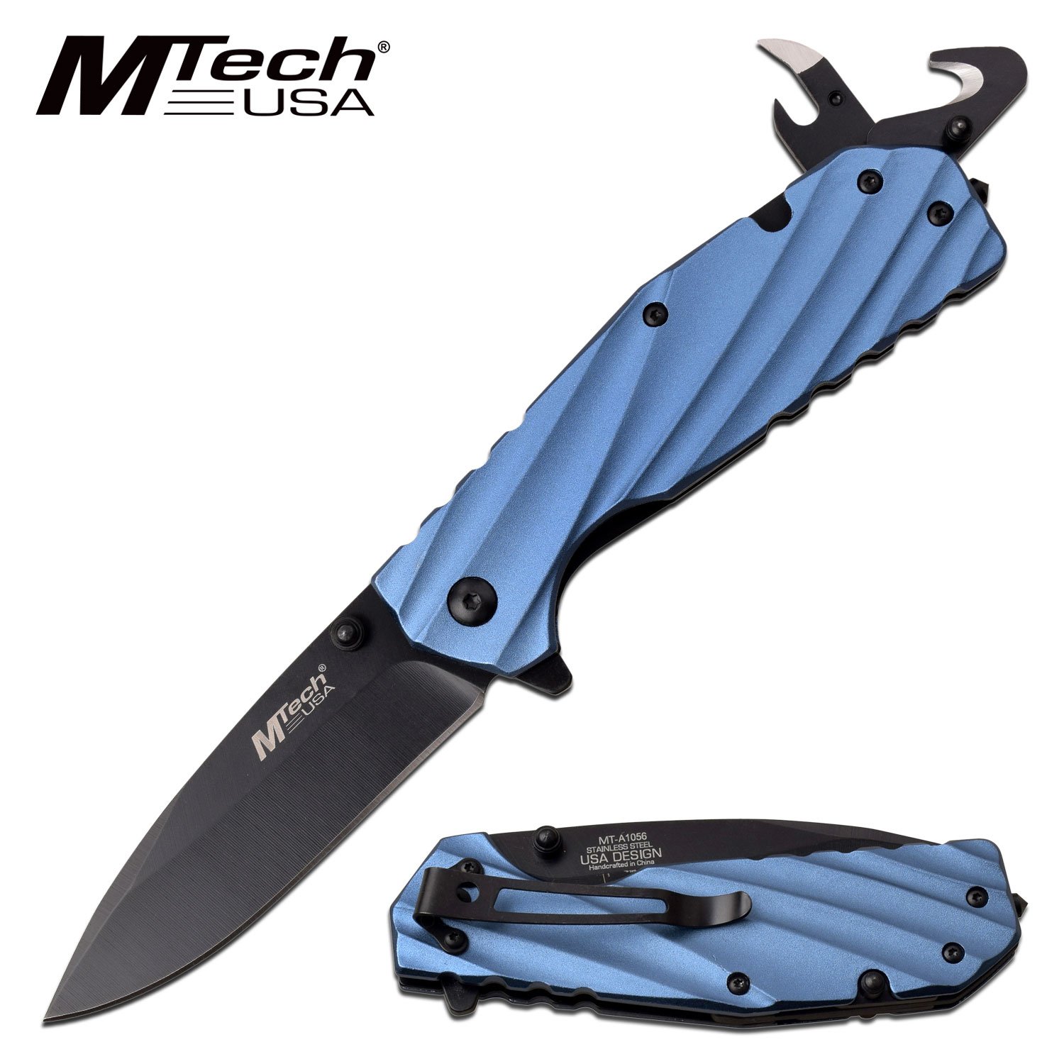 Spring-Assist Folding Knife Mtech Blue 3.5