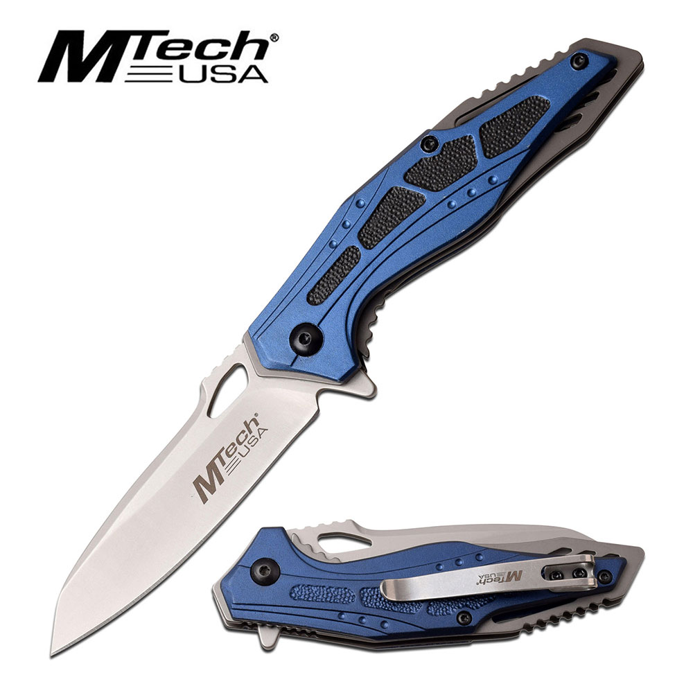 Spring-Assisted Folding Knife | Mtech Silver Blade Blue Tactical EDC Mt-A1061Bl