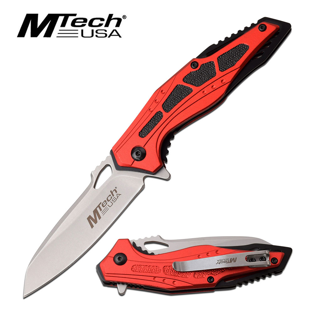 Spring-Assisted Folding Knife | Mtech Silver Blade Red Tactical EDC Mt-A1061Bl