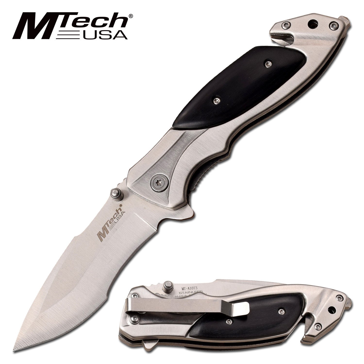 Spring-Assist Folding Knife 3.25in. Silver Blade Black Wood Tactical Rescue EDC