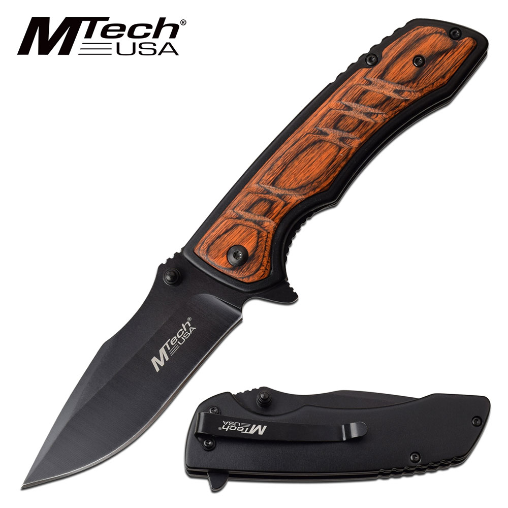 Spring-Assist Folding Knife | Mtech Brown Wood Handle 3.25