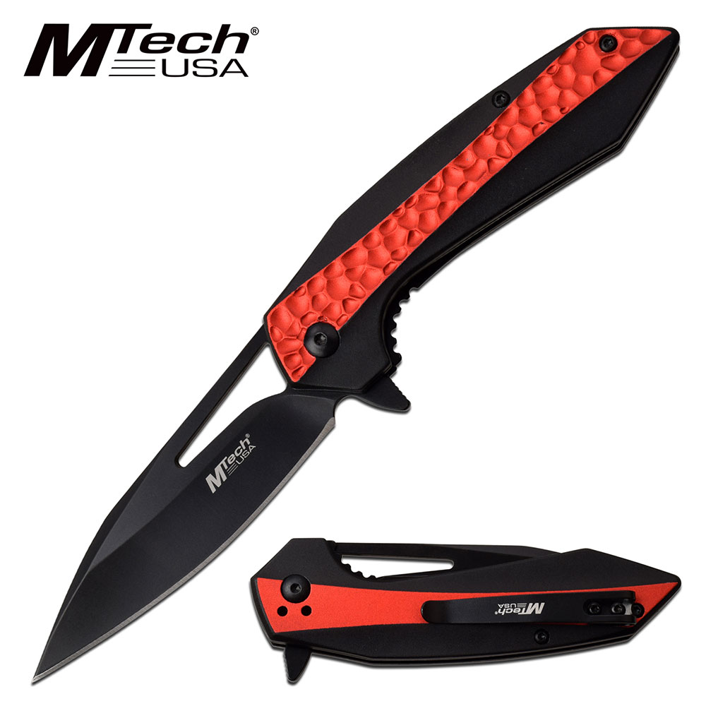 Spring-Assist Folding Knife Mtech 3.5in. Black Blade EDC Tactical Red A1090Rd