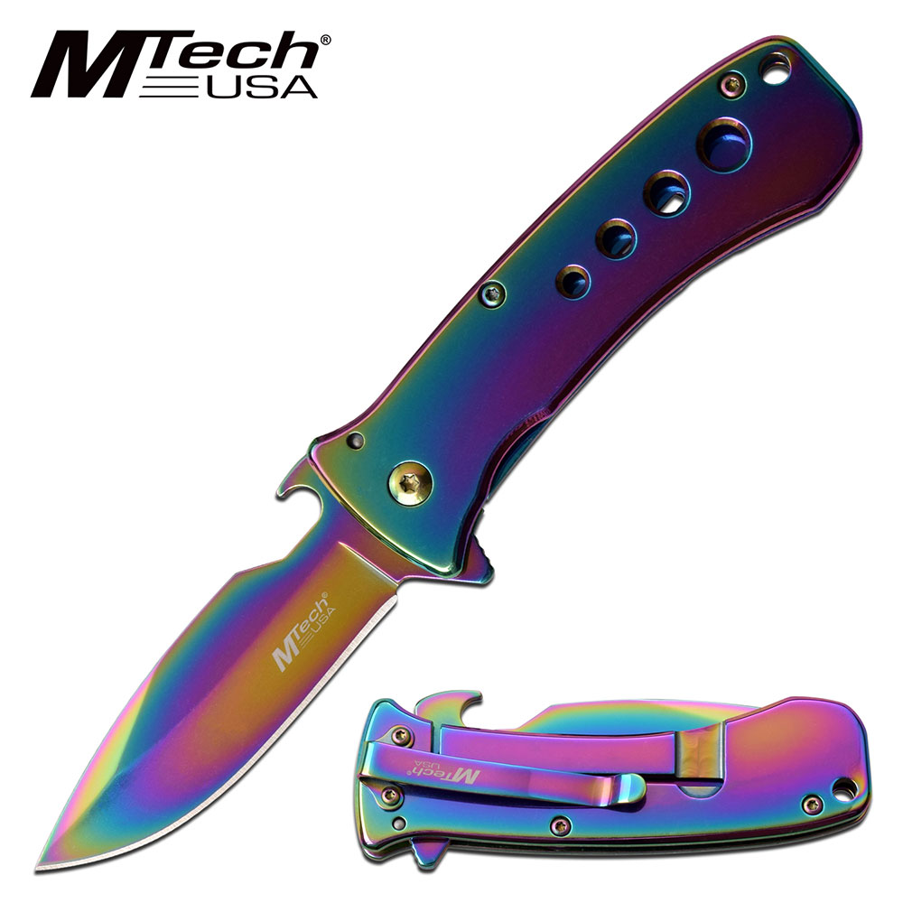 Spring-Assist Folding Knife | Mtech Mirror Rainbow 3