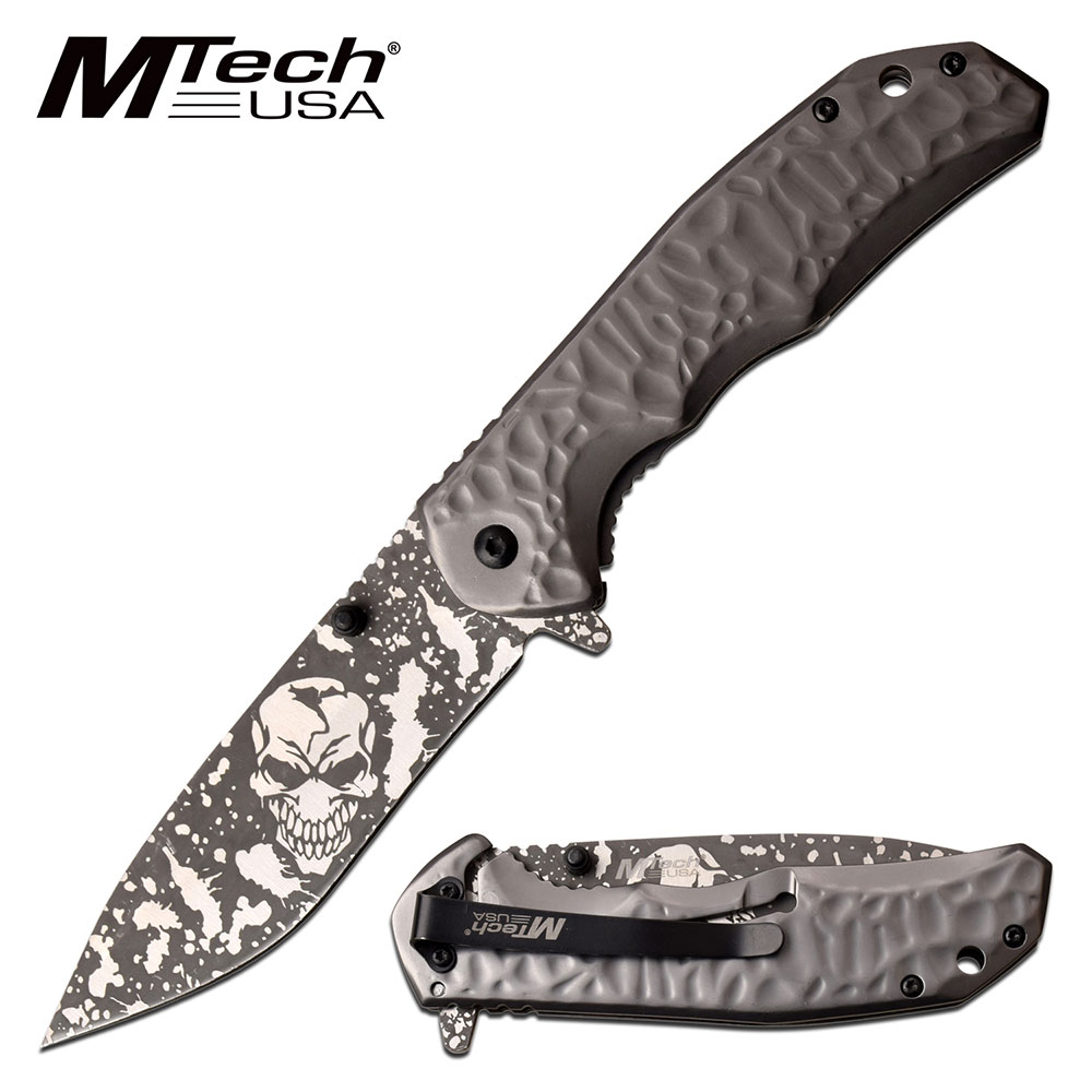 Spring-Assist Folding Knife | Mtech Gray Skull 3.75