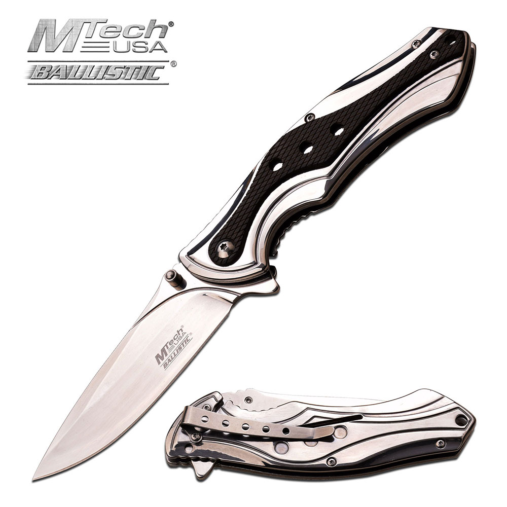 Spring-Assist Folding Knife Mtech 3.65In Steel Silver Blade EDC Tactical Black