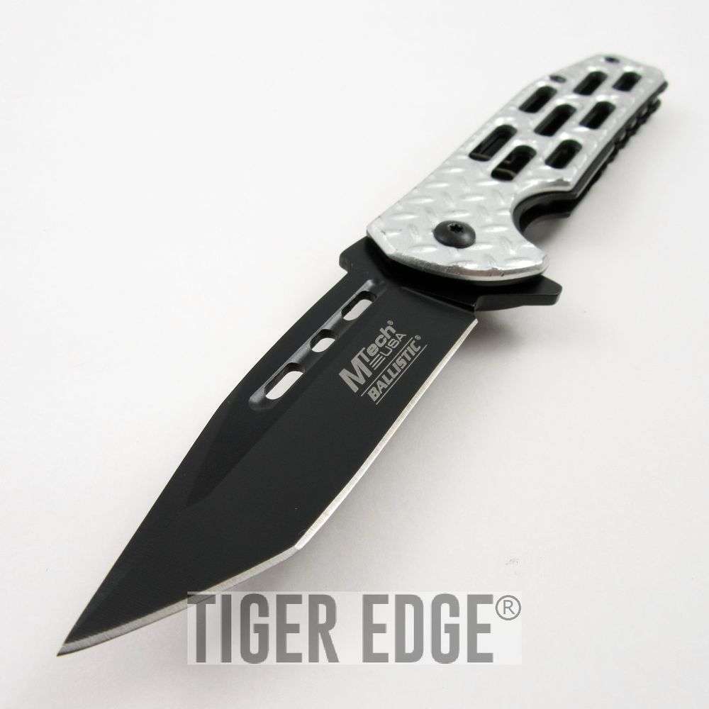 Blue Diamond Plate Pocket Knife Tactical Spring Assisted Tan