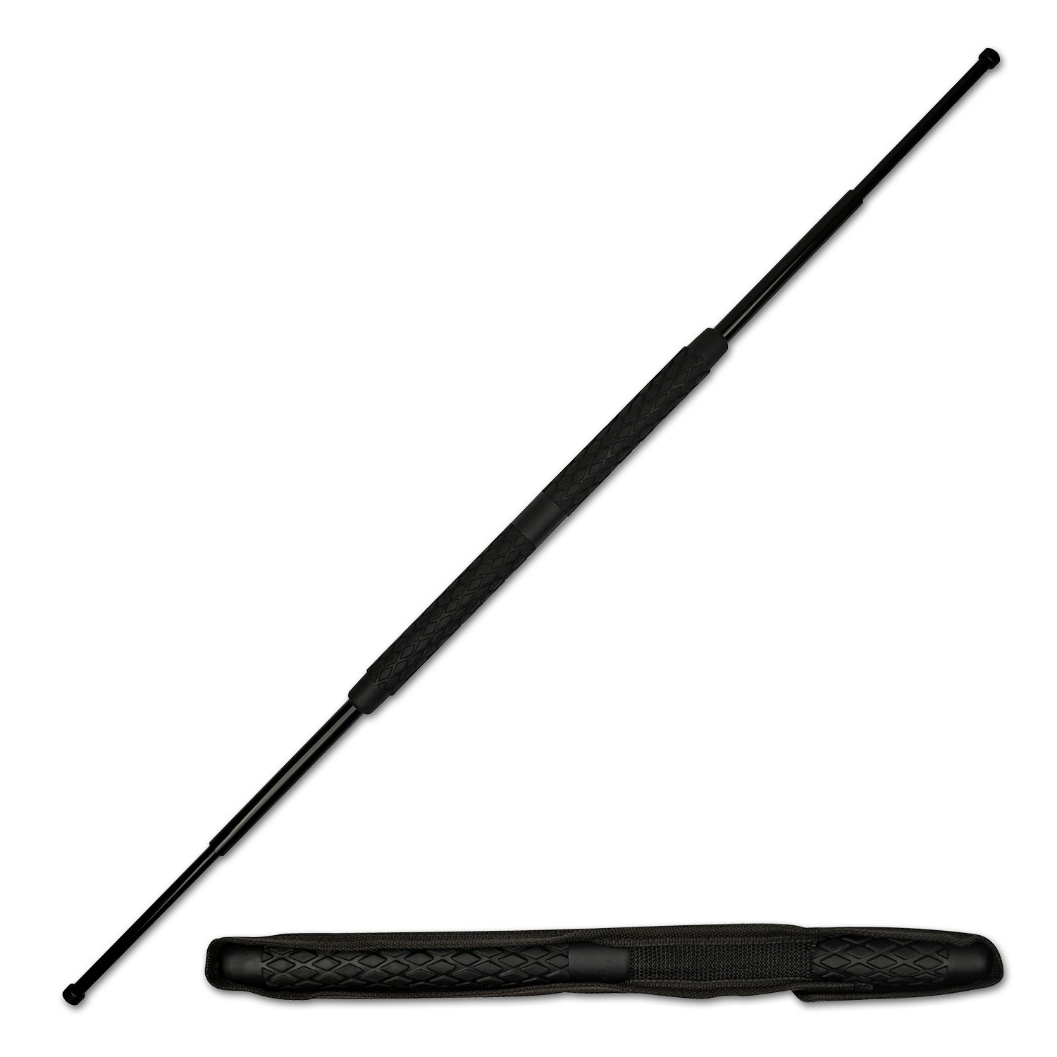 Dual-Side Extendable Defense Baton Black Rubber Grip Tactical Collapsible Rod