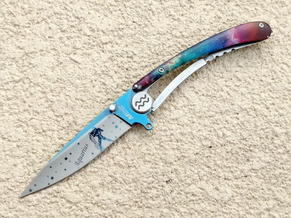Folding Pocket Knife | Mtech Aquarius Zodiac Astrology Stainless Steel Blade