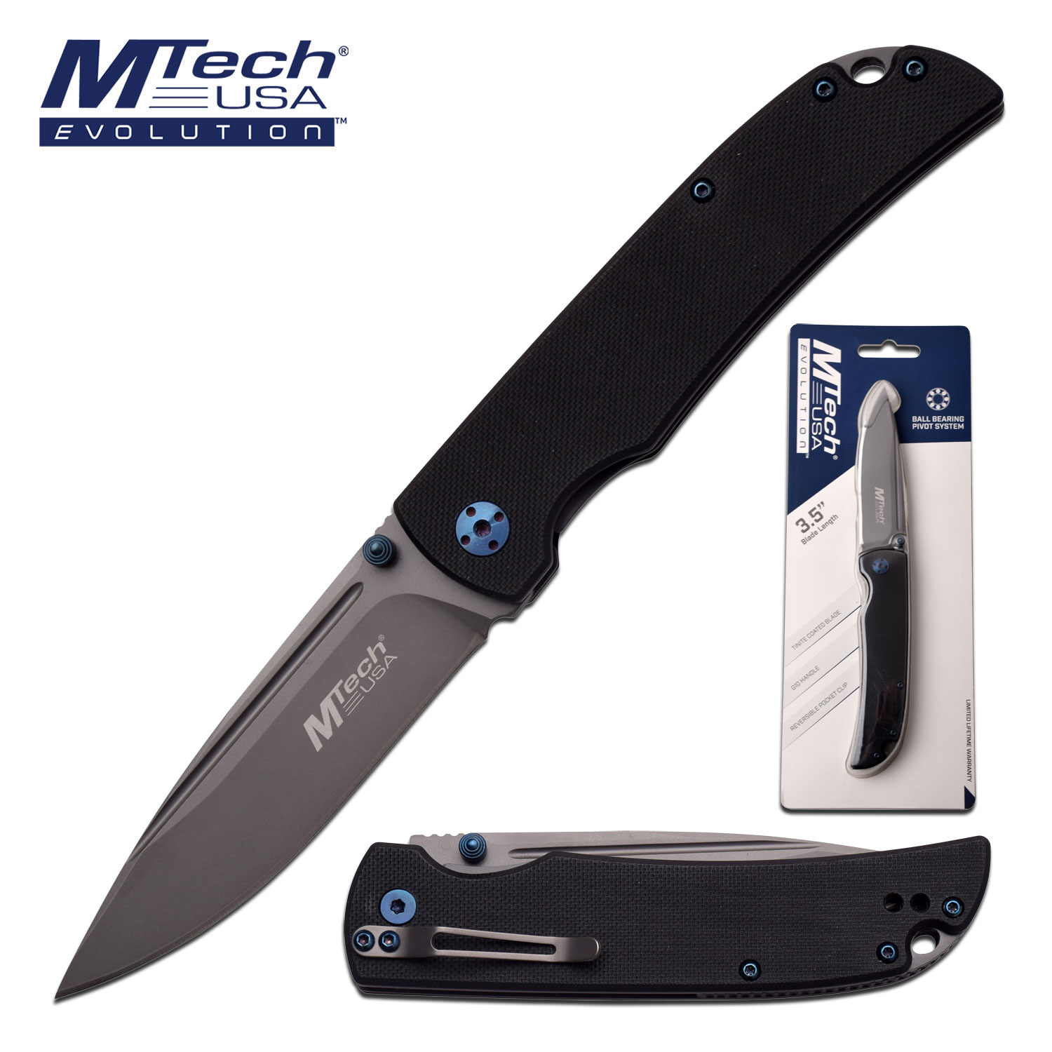 Manual Folding Knife Mtech Evolution G10 Handle Ball Bearing Pivot Tactical EDC