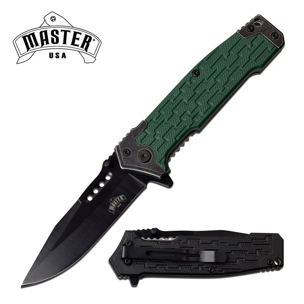 Spring-Assisted Folding Knife 3.5in. Black Blade Green Everyday Carry Tactical