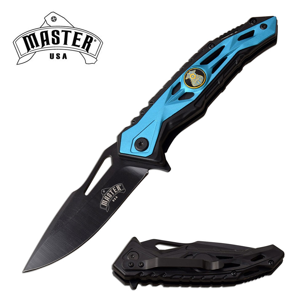 Spring-Assisted Folding Pocket Knife Tactical Police Black Blue EDC