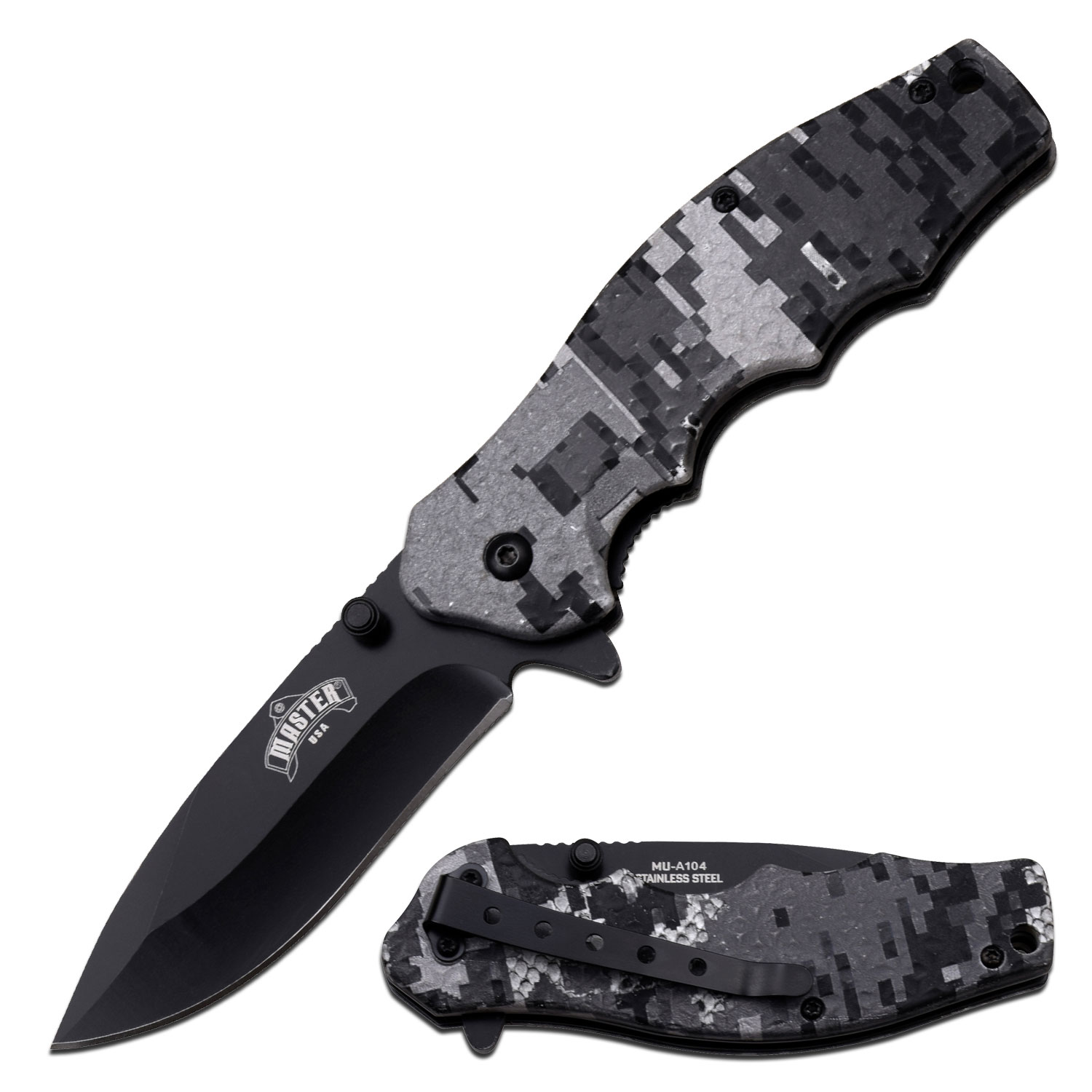 Spring-Assist Folding Knife 3.25In Black Blade Gray Digital Camo Tactical EDC