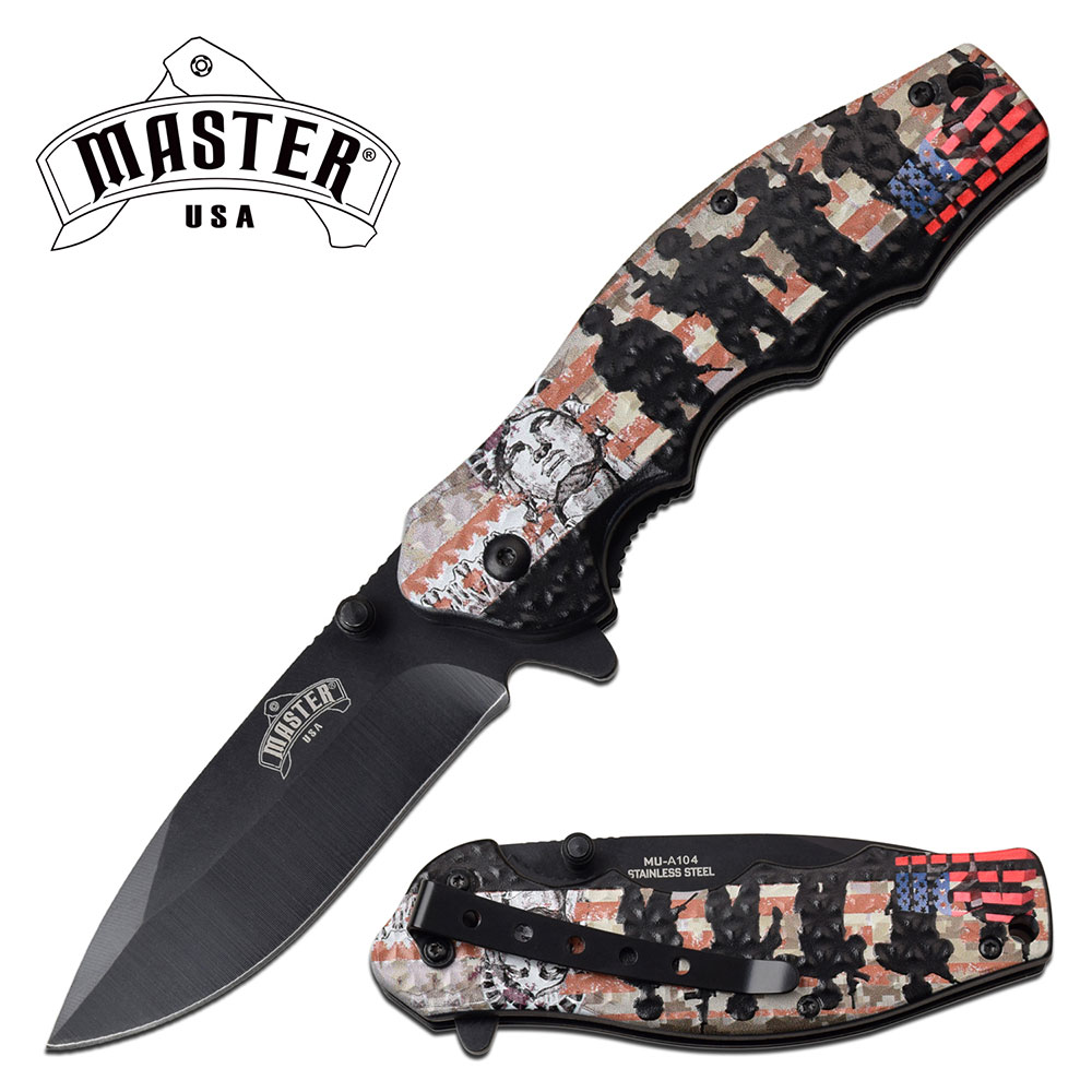 Spring-Assist Folding Knife 3.25in Black Blade American Soldier Military Tactical