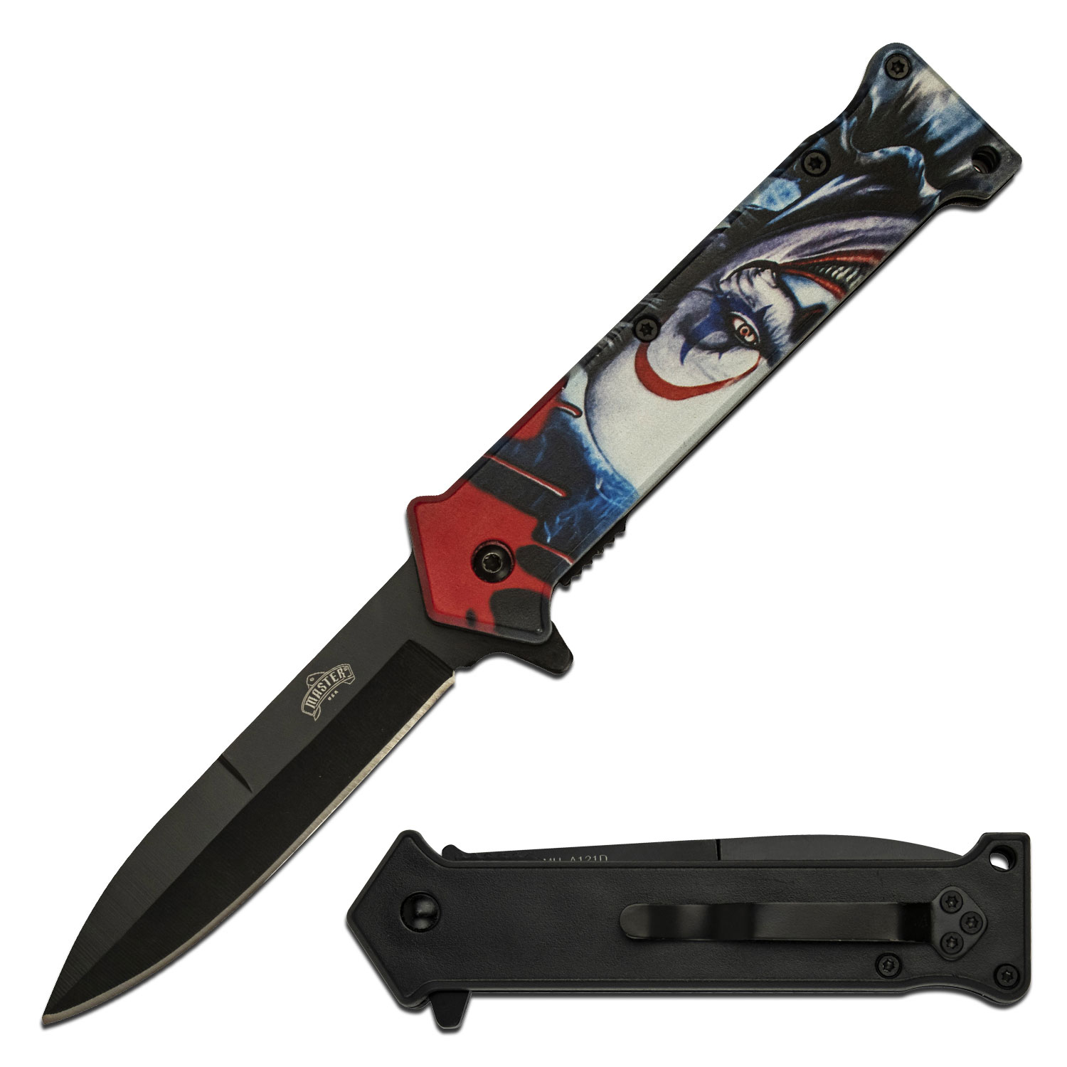 Spring-Assist Folding Knife 3.75In Blade Terror Clown Stiletto