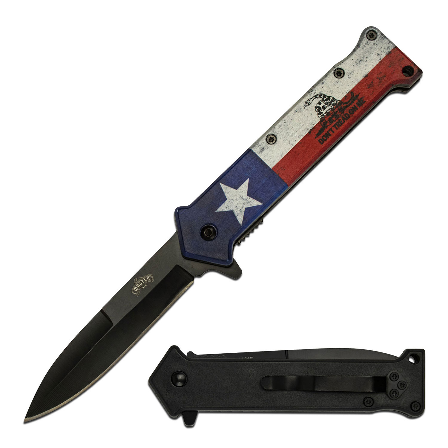 Spring-Assist Folding Knife 3.75In Stiletto Blade Texas Flag Don'T Tread On Me