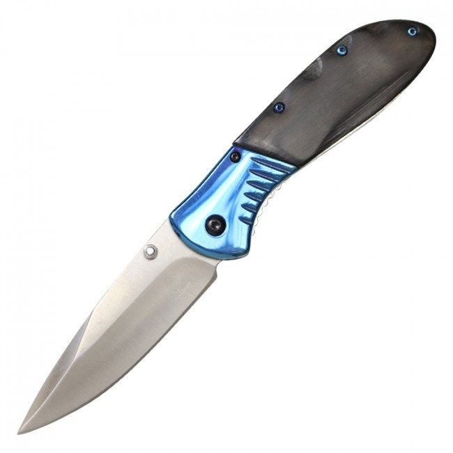 Spring-Assist Folding Pocket Knife Buckshot 3.5in. Silver Blade Blue Steel Wood