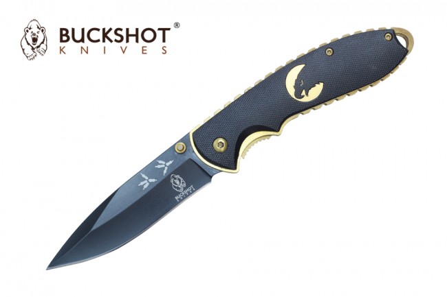 Spring-Assist Folding Pocket Knife Buckshot 3.5in. Black Blade Gold Hunter Eagle