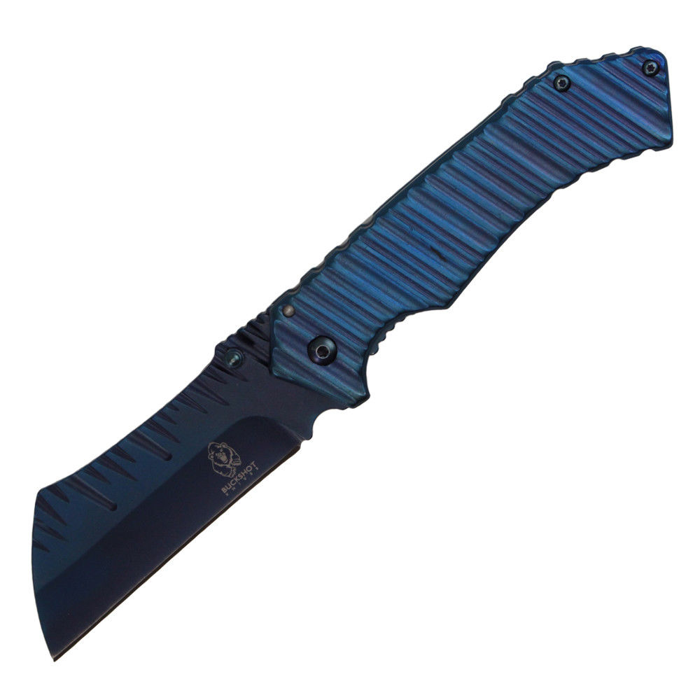 Spring-Assist Folding Knife Buckshot 3.25in. Sheepsfoot Blade Blue Tactical EDC