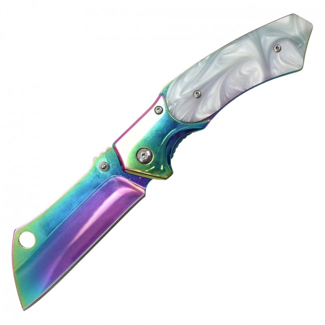 Rainbow Pearl Stiletto Folding Self-Defense Knife