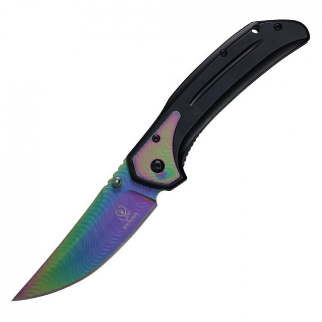 Spring-Assisted Folding Knife Buckshot 3.5in. Rainbow Blade Black Tactical EDC