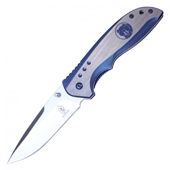 Spring-Assisted Folding Knife Buckshot Gray Blue Bear 3.75