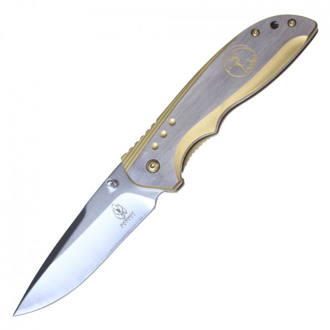 Spring-Assisted Folding Knife Buckshot Gray Gold Eagle 3.75in. Silver Blade EDC
