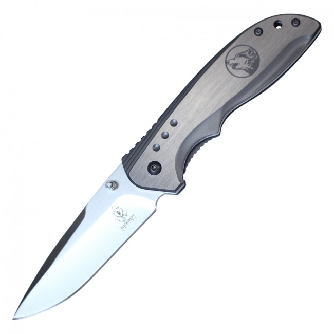 Spring-Assisted Folding Knife Buckshot Gray Howling Wolf 3.75