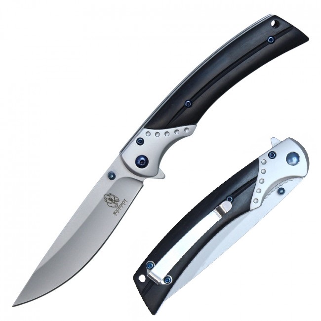 Spring-Assist Folding Knife Buckshot 4.25in. Blade EDC Black Wood Handle